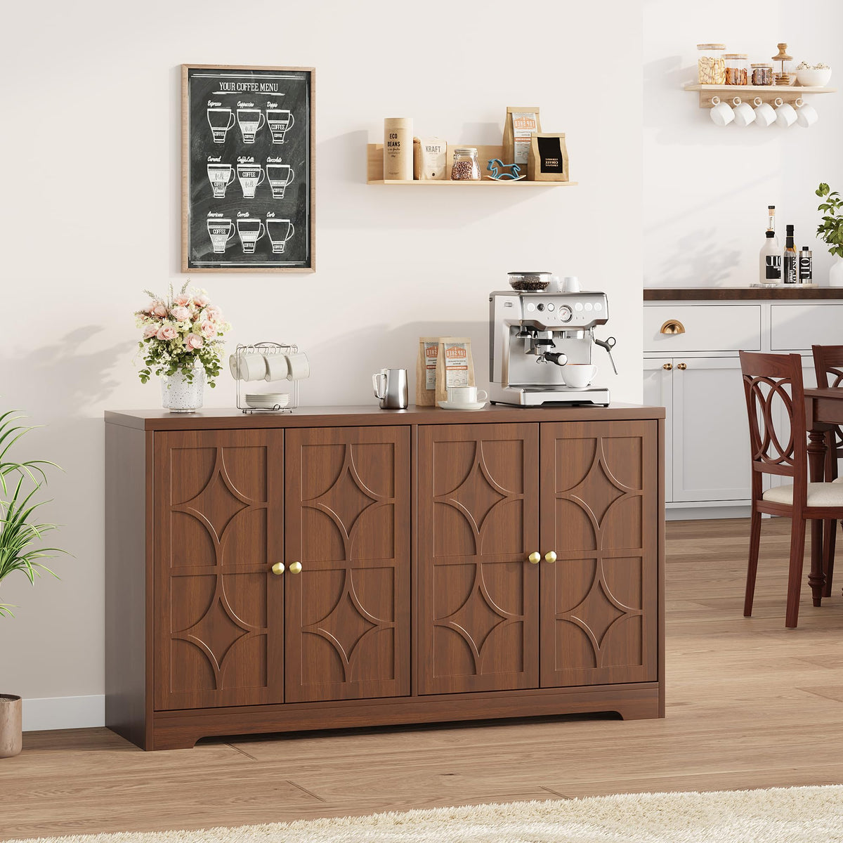 Garvee Sideboard Buffet Cabinet with Storage, 56" Modern Sideboard, Brown