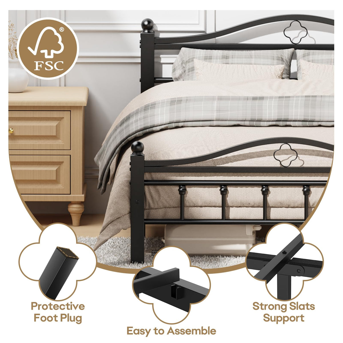 Slumber Haven Full Metal Bed Frame with Headboard, 12-Inch Storage