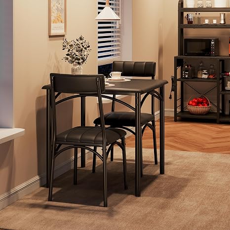 3-Piece Square Dining Table Set with 2 Upholstered Chairs