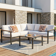 6-Piece L-Shaped Patio Sectional Set with Faux Wood Armrests & Cushions