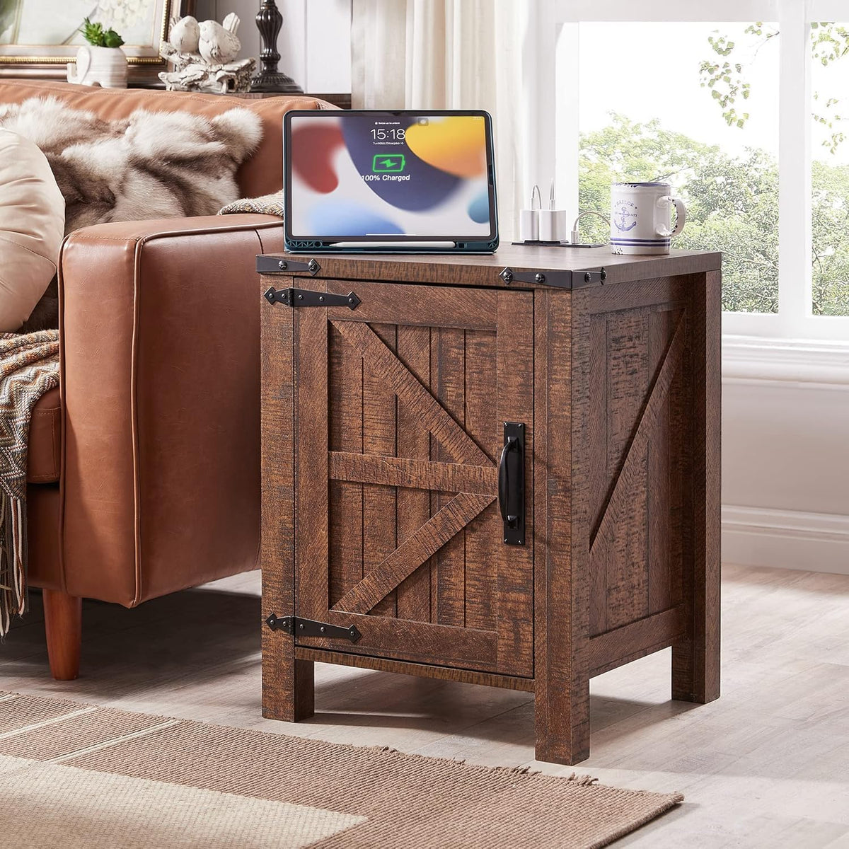 OKD 18" Farmhouse End Table Set of 2, Reclaimed Barnwood