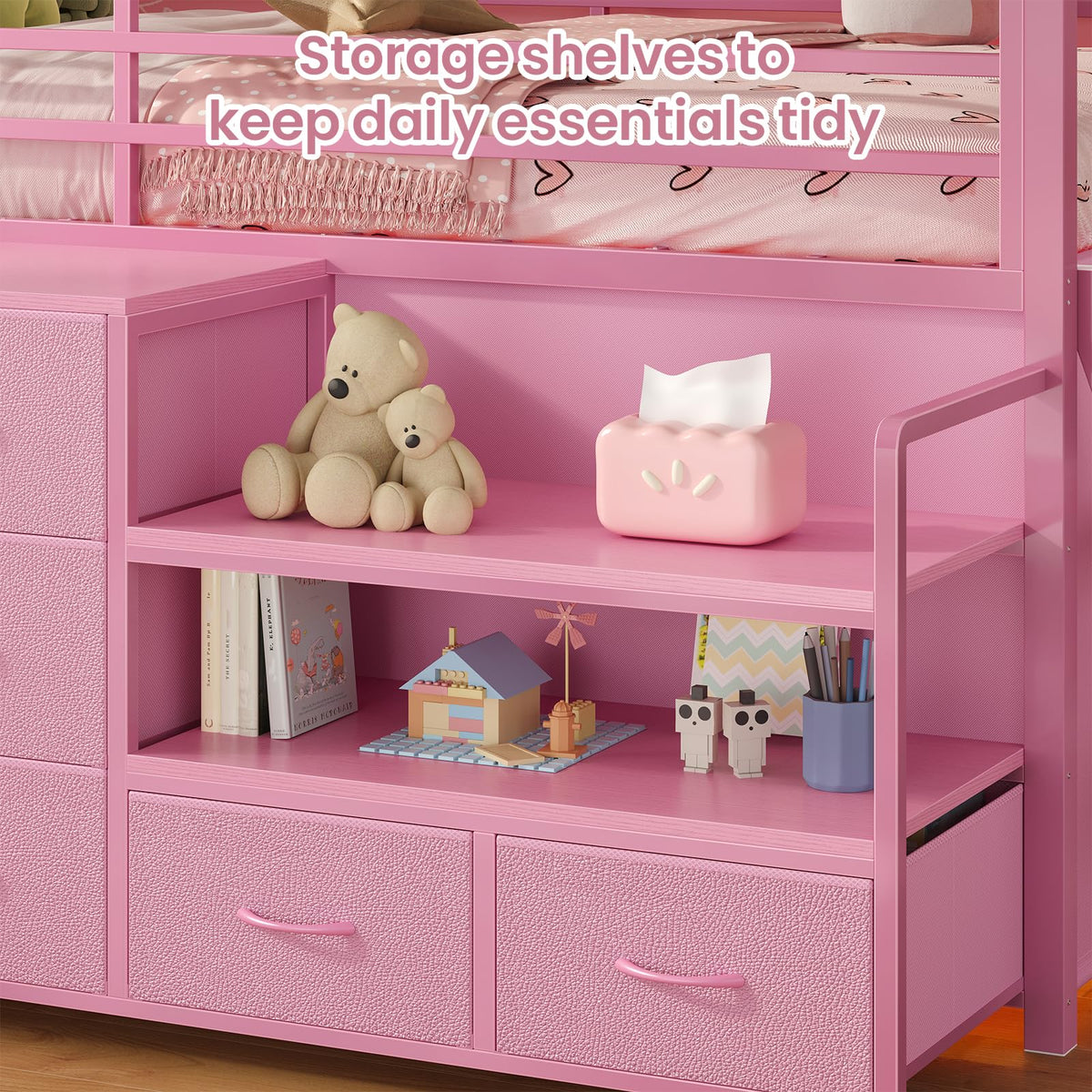Low Loft Bed with Drawers & Shelves