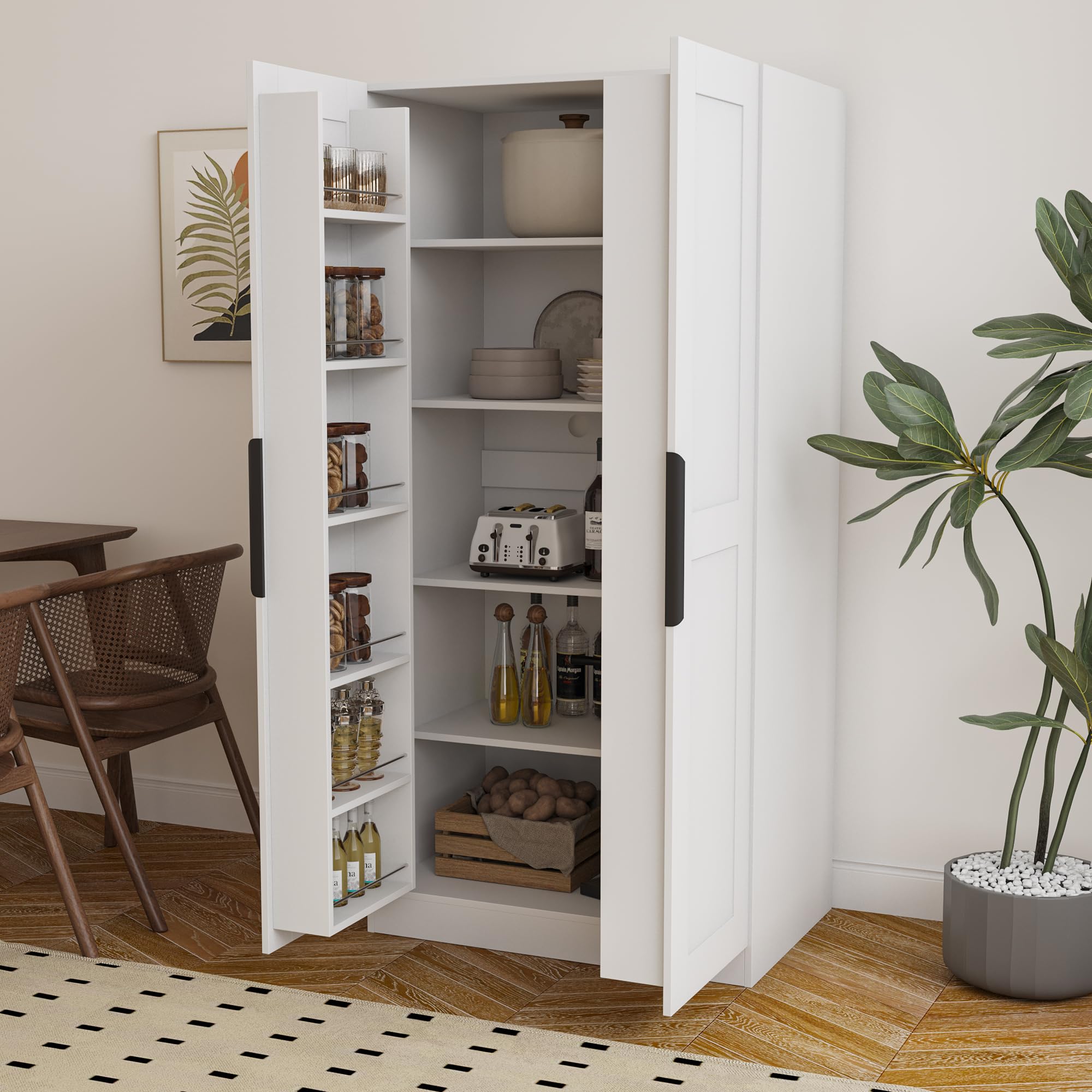 Gagihoom 22 inch Deep Kitchen Pantry Cabinet Storage Organizer with Fridge Space,Wood White Food Kitchen Cupboard with 12 Door Shelves Storage Dining Room Furniture (White)