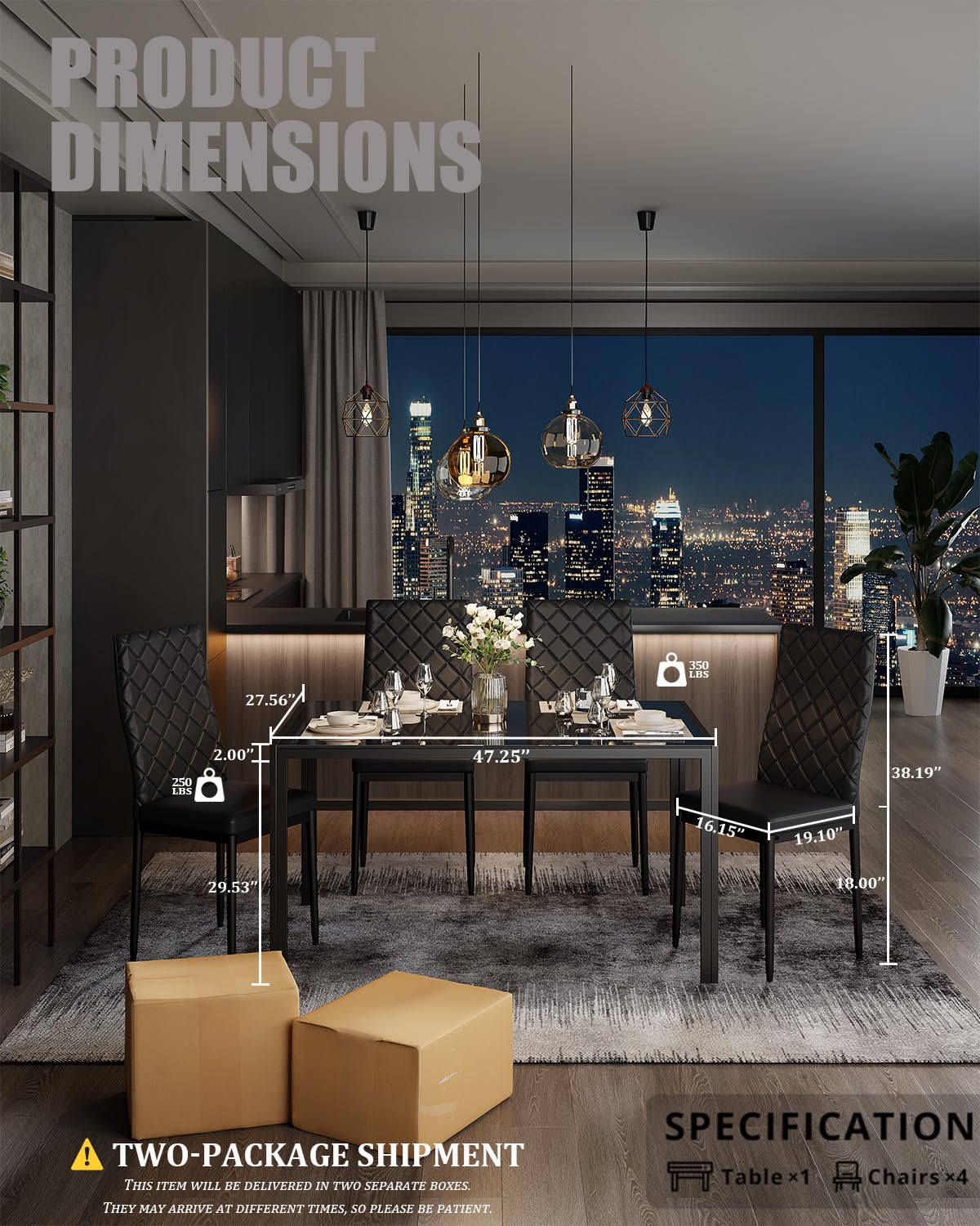 5-Piece Dining Table Set with Tempered Glass Top