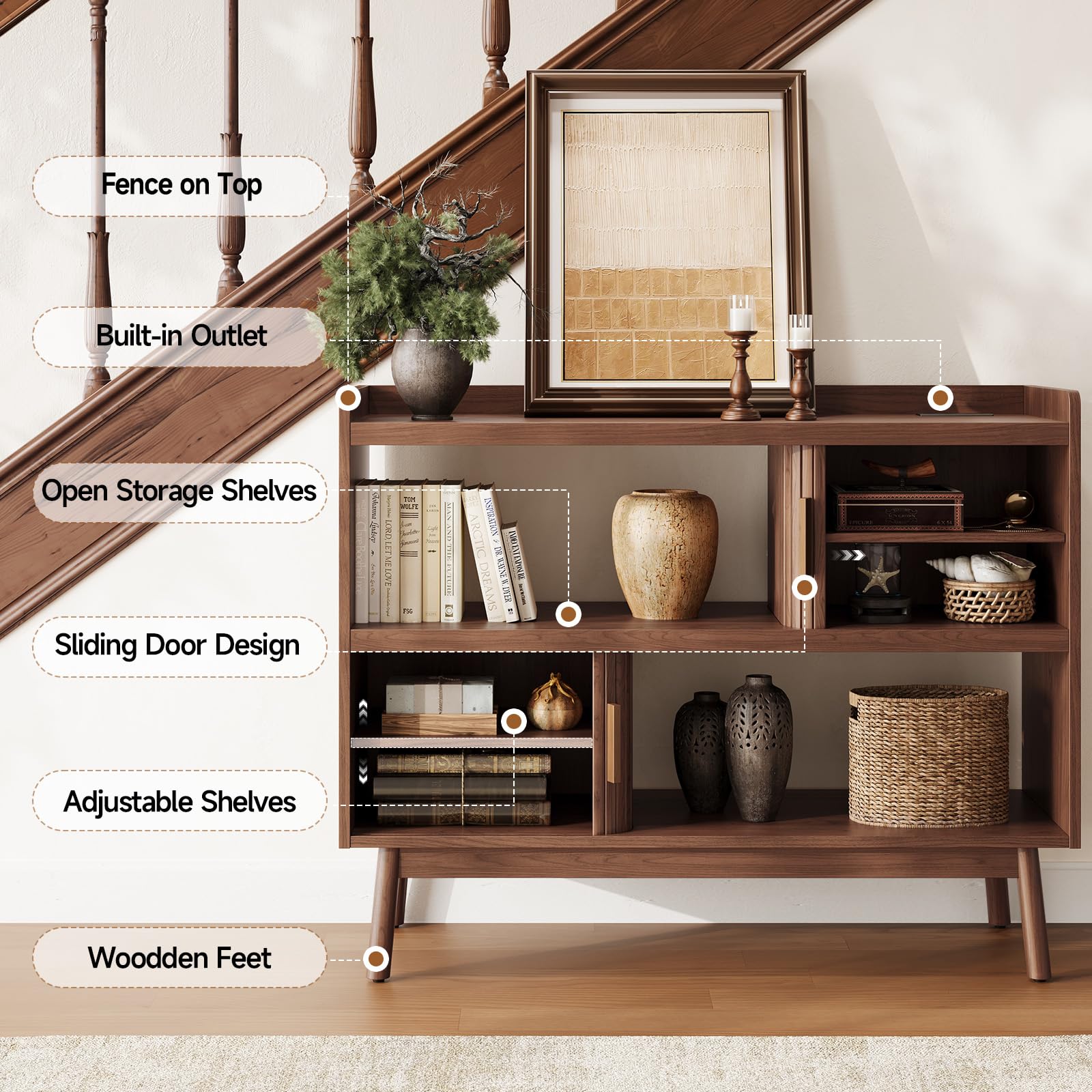 44" Sideboard Buffet Cabinet with Outlet & Sliding Doors