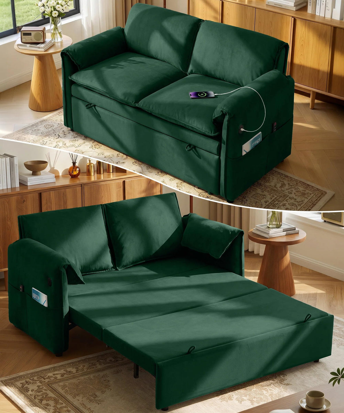 Green Velvet Sleeper Loveseat