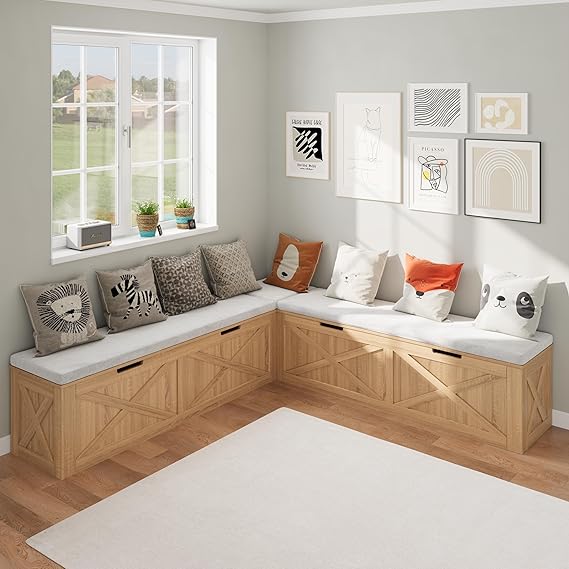 L-Shape Corner Storage Bench with Cushion