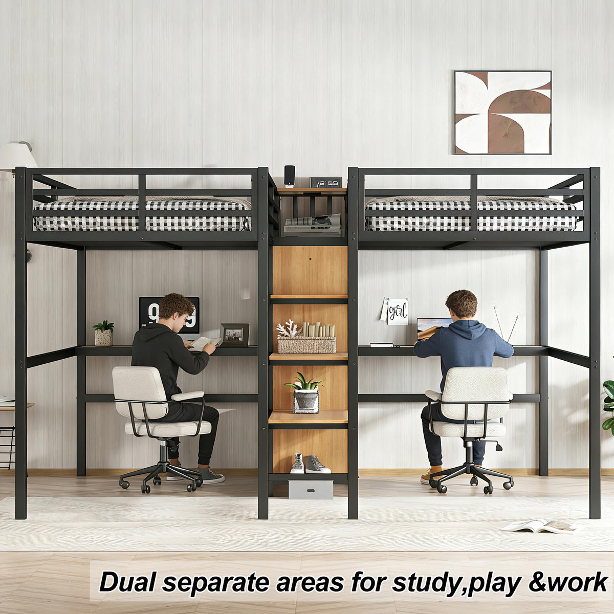 Twin Double Loft Bed with Desk and Wardrobe