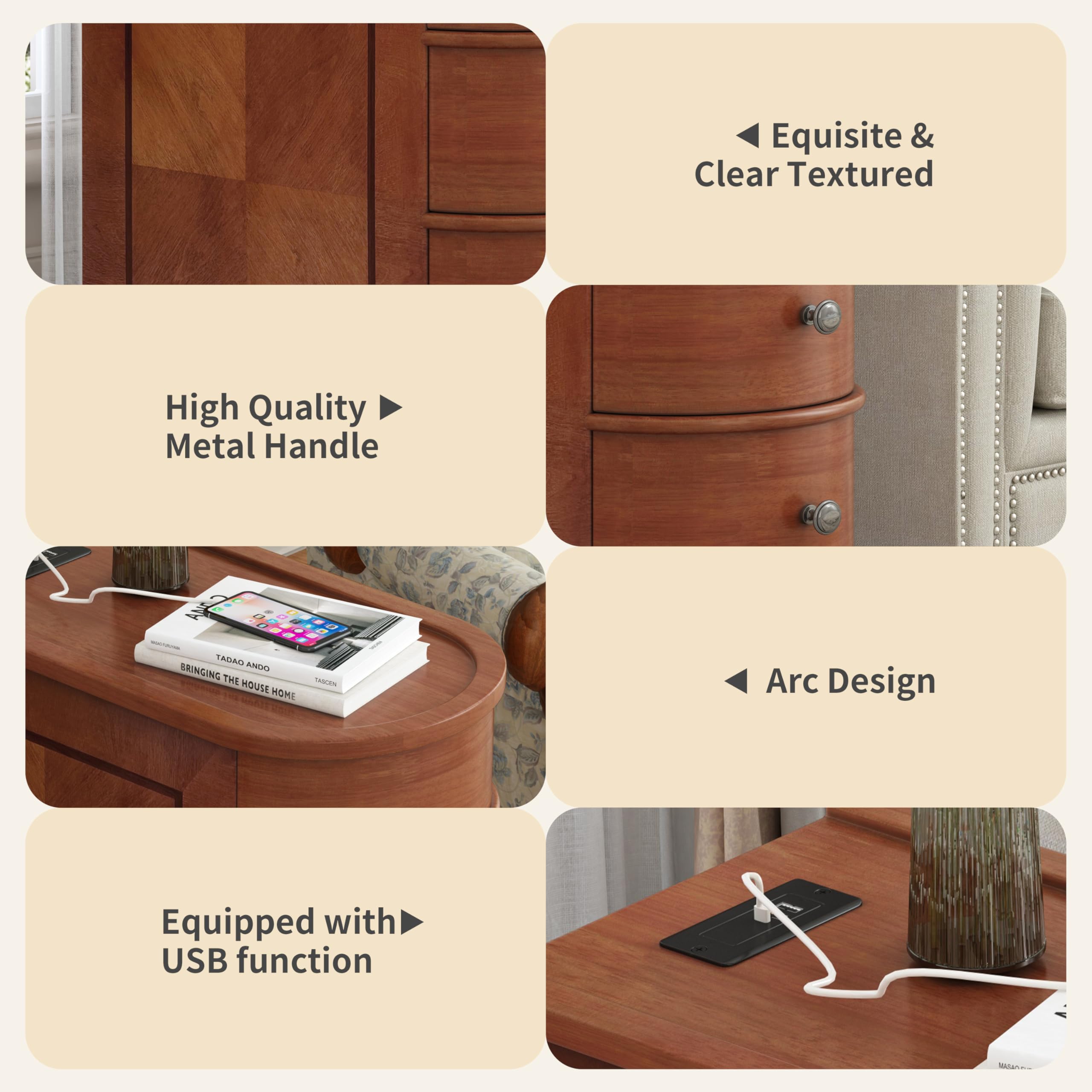 FAVSH Narrow End Table with Charging Station, Vintage Slim Sofa Side Table & Nightstand with 2 Drawers, Compact Wood Storage for Living Room Bedroom Small Spaces, Fully Assembled, Brown