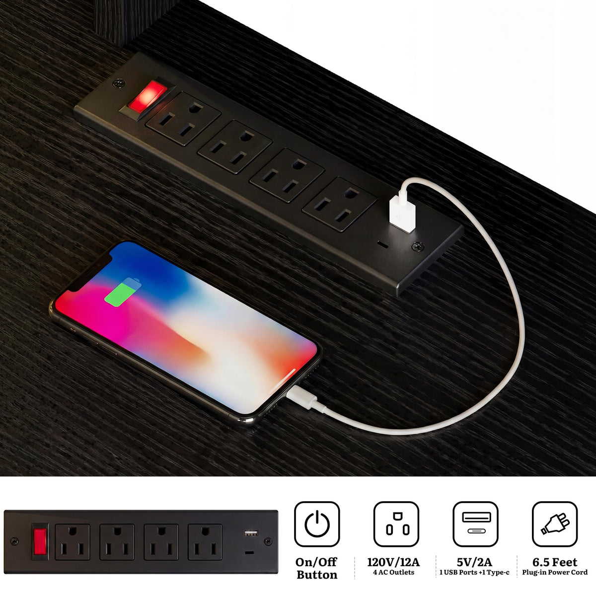 LED Computer Desk with Bookshelf