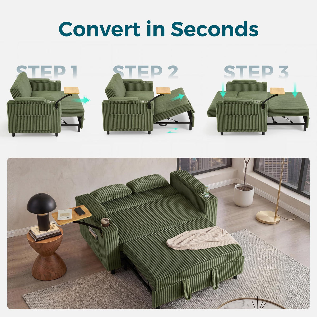 Corduroy Pull-Out Loveseat Sleeper