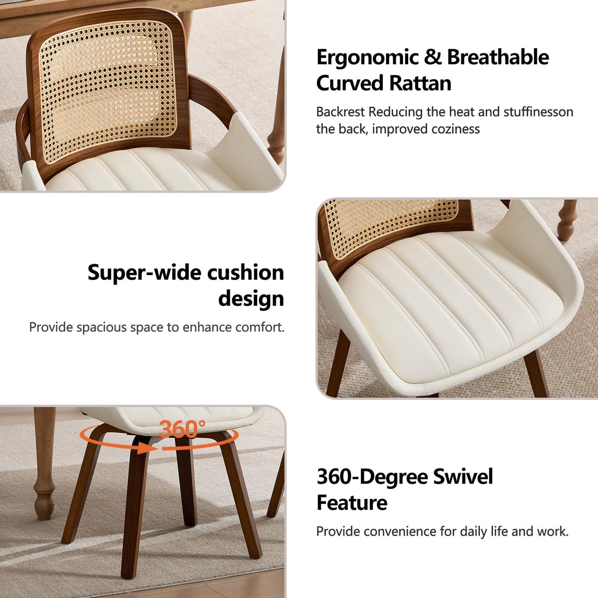 Rattan Swivel Dining Chairs, Set of 2