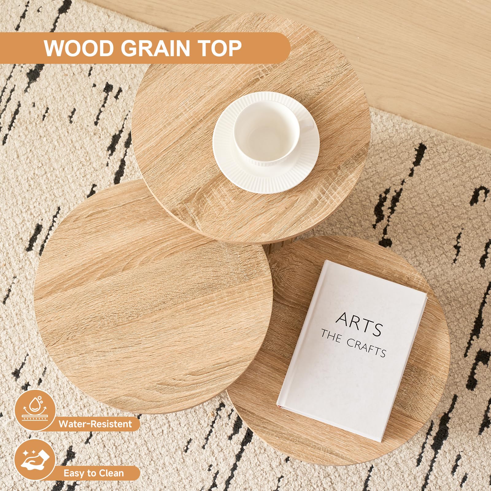 Round Nesting Coffee Table Set of 3