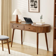 Mid-Century Oval Writing Desk with Drawers & Flip Storage