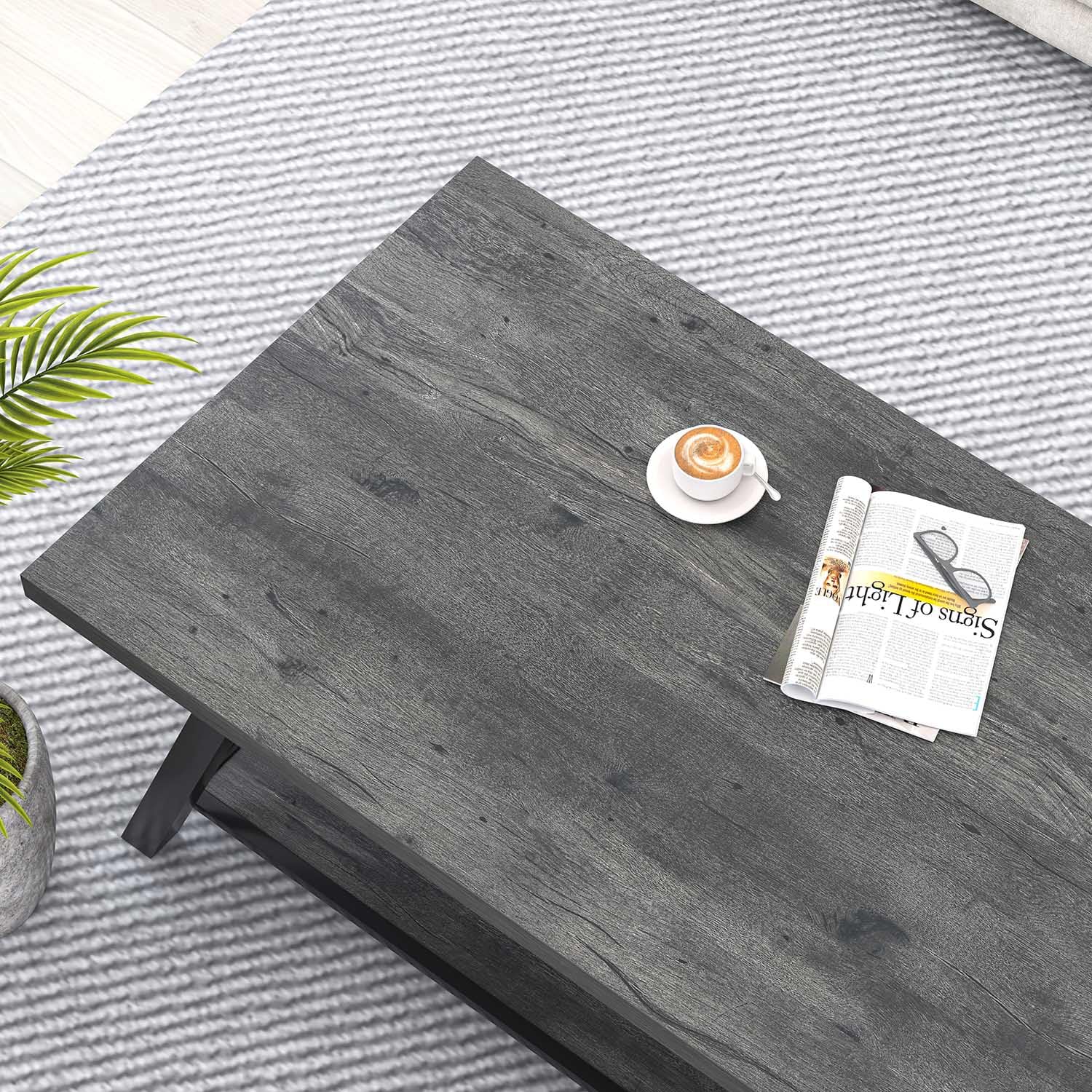Industrial Coffee Table with Storage Shelf