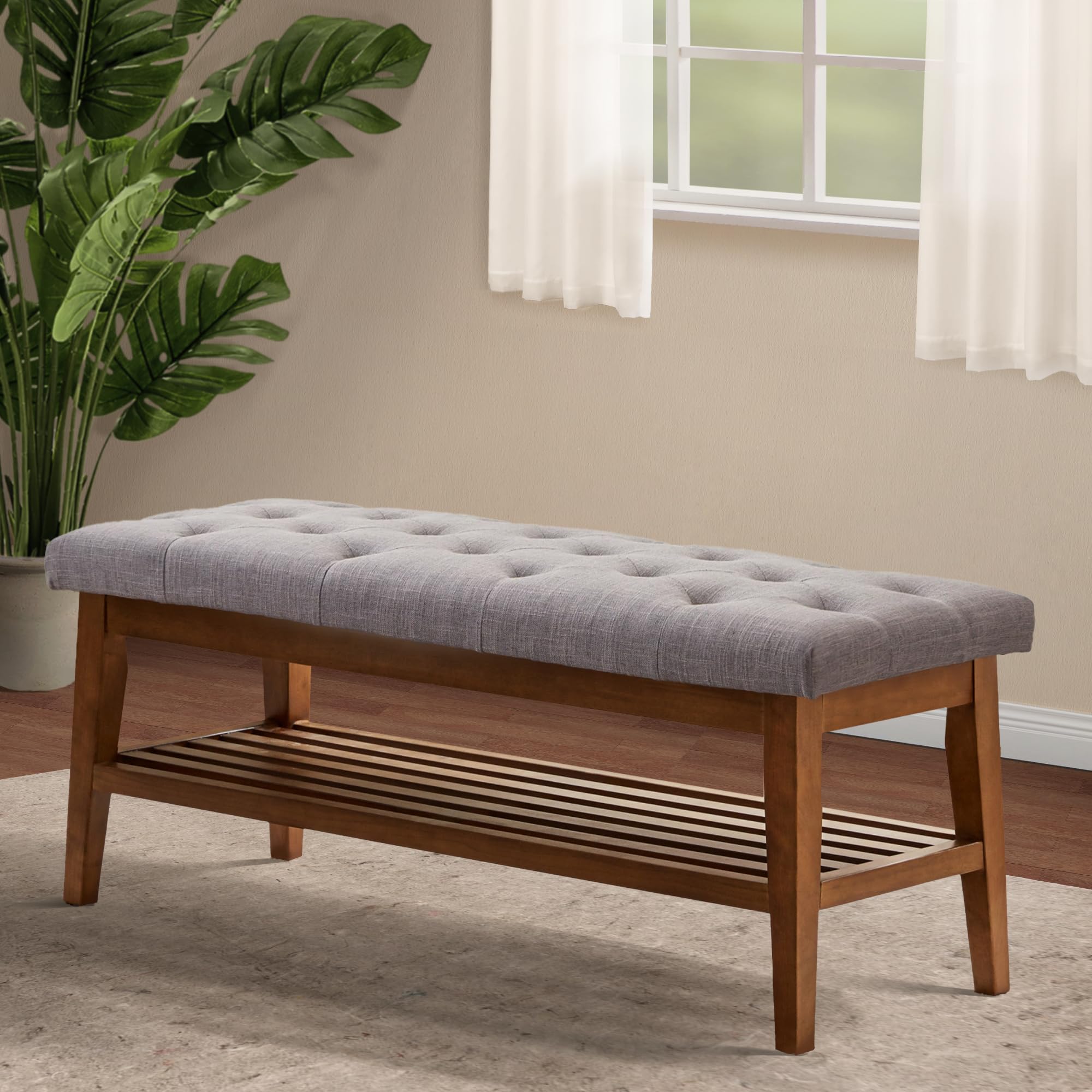 Upholstered Entryway Bench with Solid Wood Frame