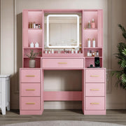 Vanity Desk with Mirror, LED Lights, 7 Drawers & RGB Cabinet Lighting
