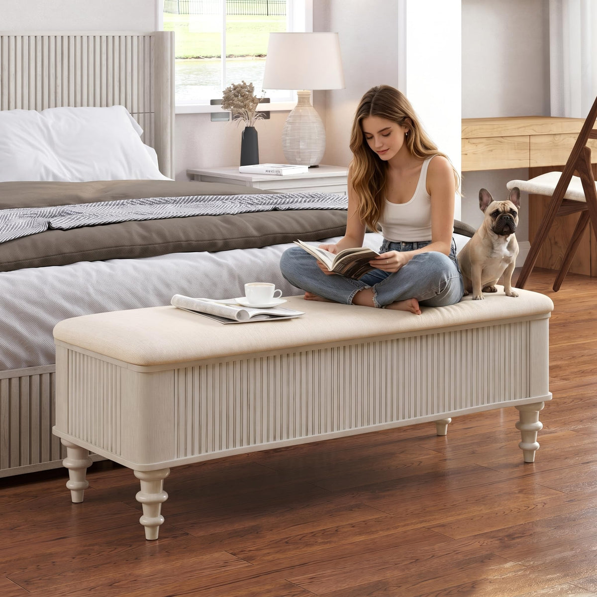 Solid Wood Upholstered Storage Bench