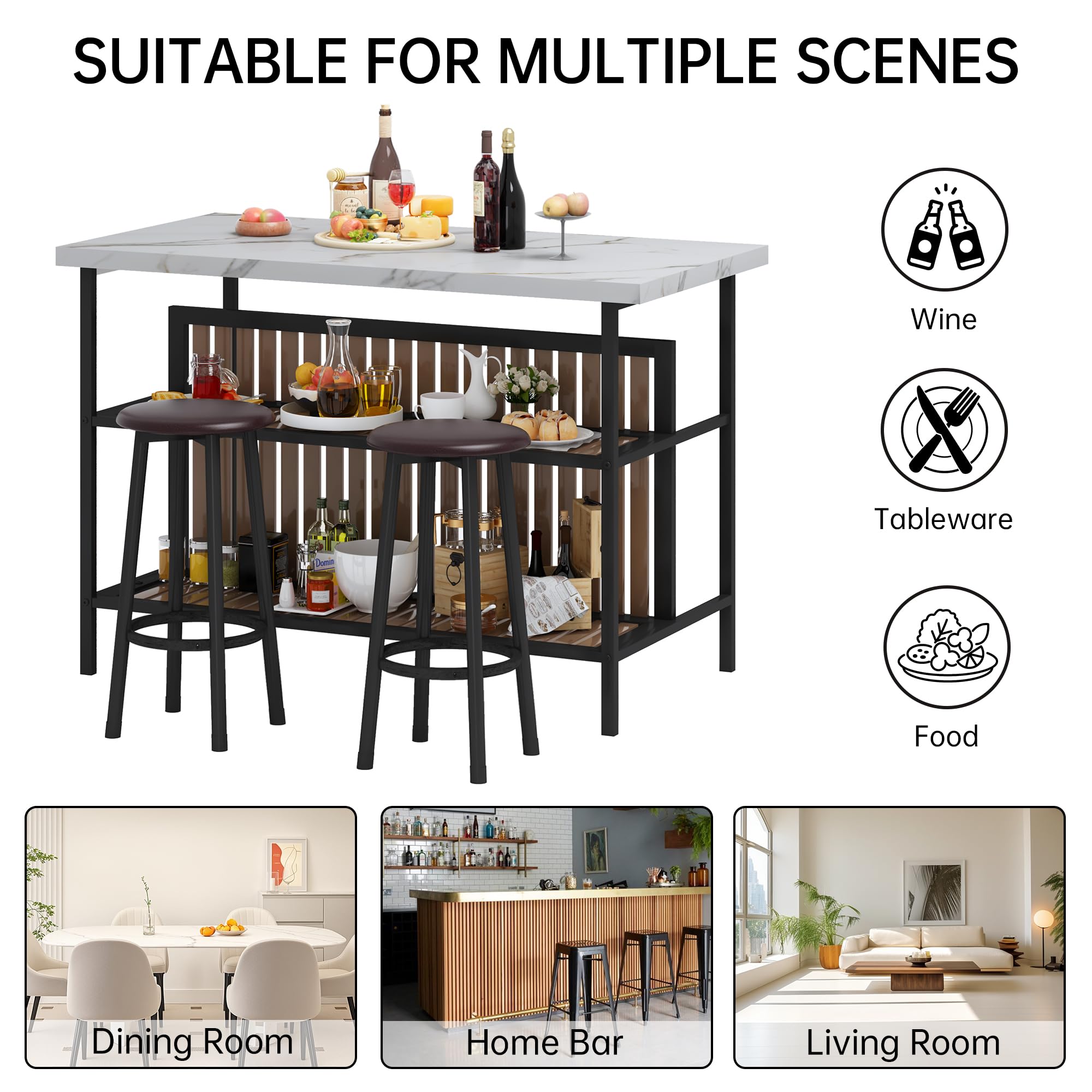 3-Piece Bar Table Set with 2 Stools