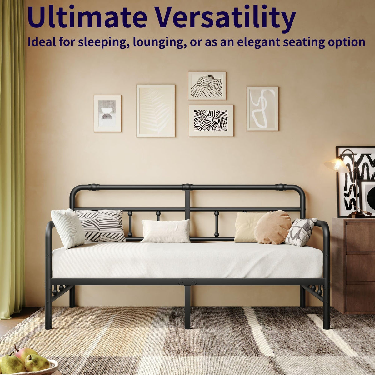 Sementa 14 Inch Daybed Twin Metal Bed Frame with Headboard (Modern)