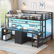 Twin Bunk Bed with Desk & LED Lights