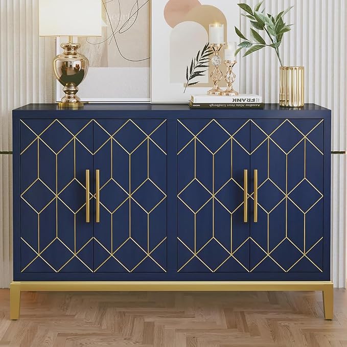 Green 4-Door Sideboard with Gold Trim