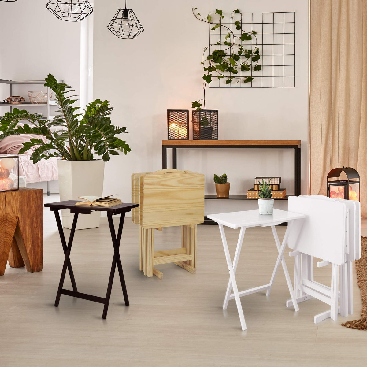 White Wood TV Tray Set
