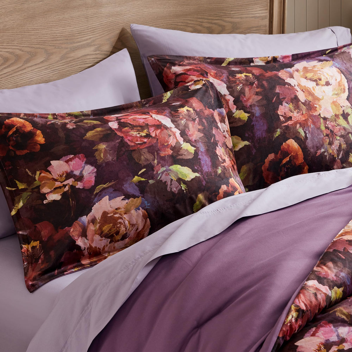 Purple Floral Velvet Queen Comforter Set