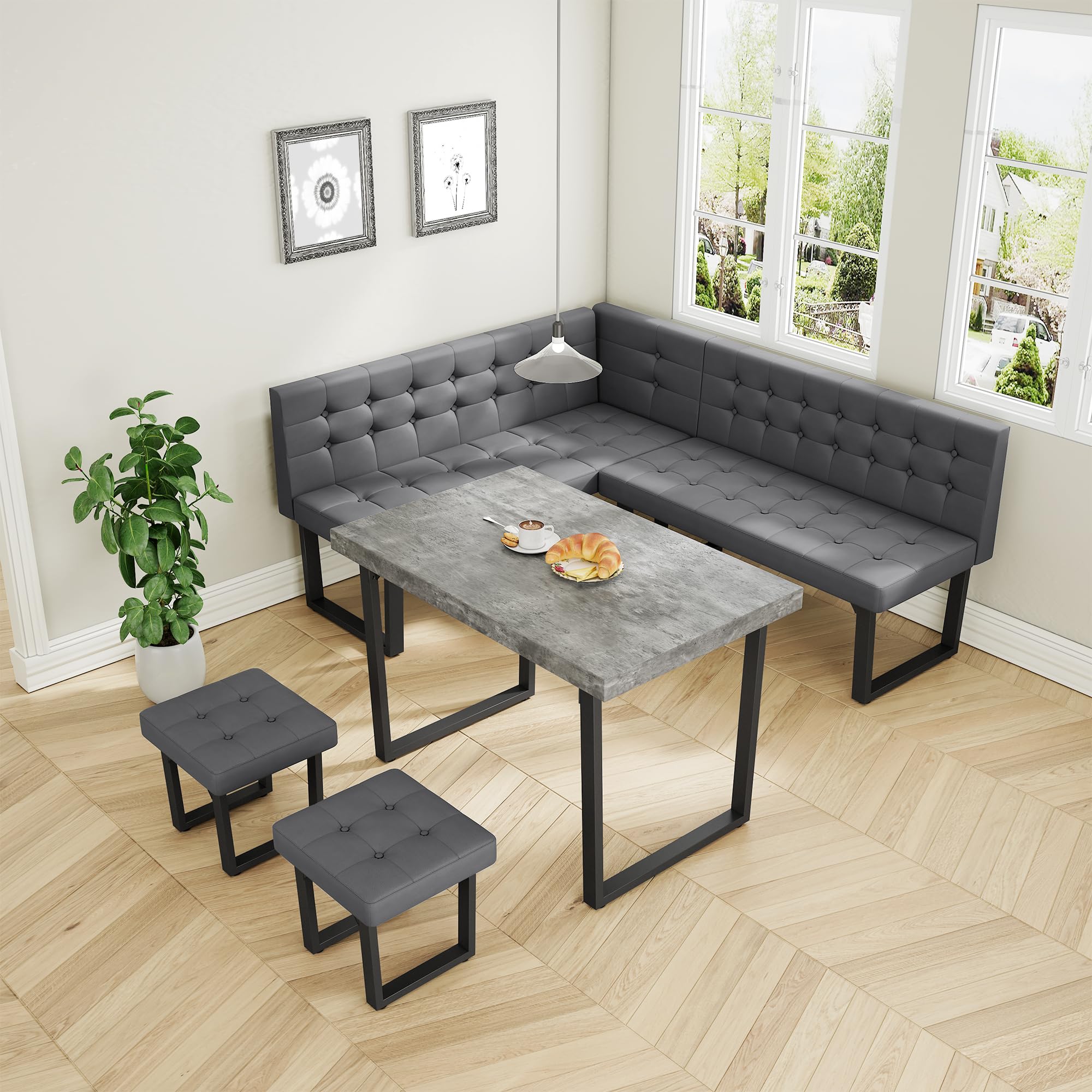 L-Shaped Corner Dining Set with Storage Bench, 5-Piece