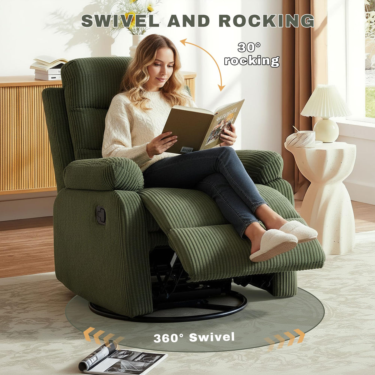Green Corduroy Swivel Glider Recliner