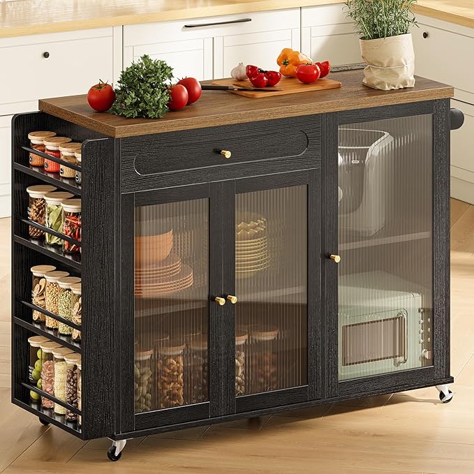 Kitchen Island Cart with Power Outlet & Storage