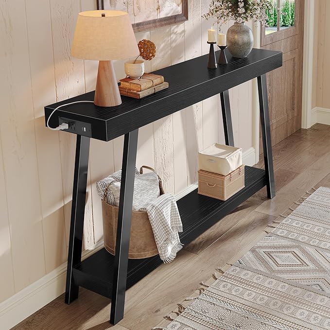 Console Table with Charging Station & 2-Tier Storage