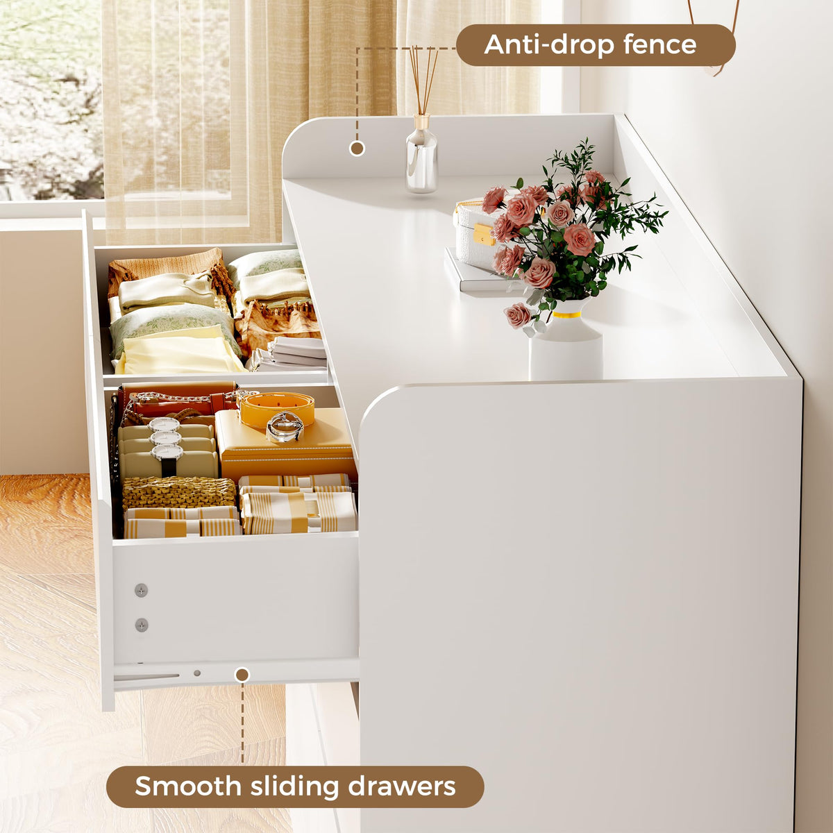 BEWISHOME 6 Drawer Dresser for Bedroom, Double Dresser with Fence