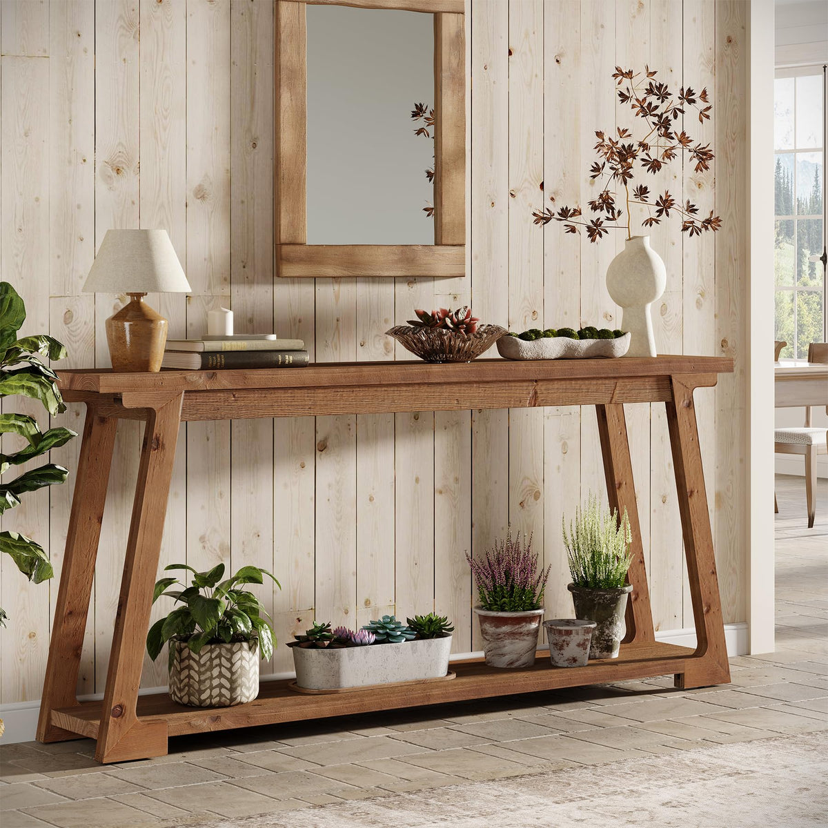 Solid Wood Two-Tier Console Table