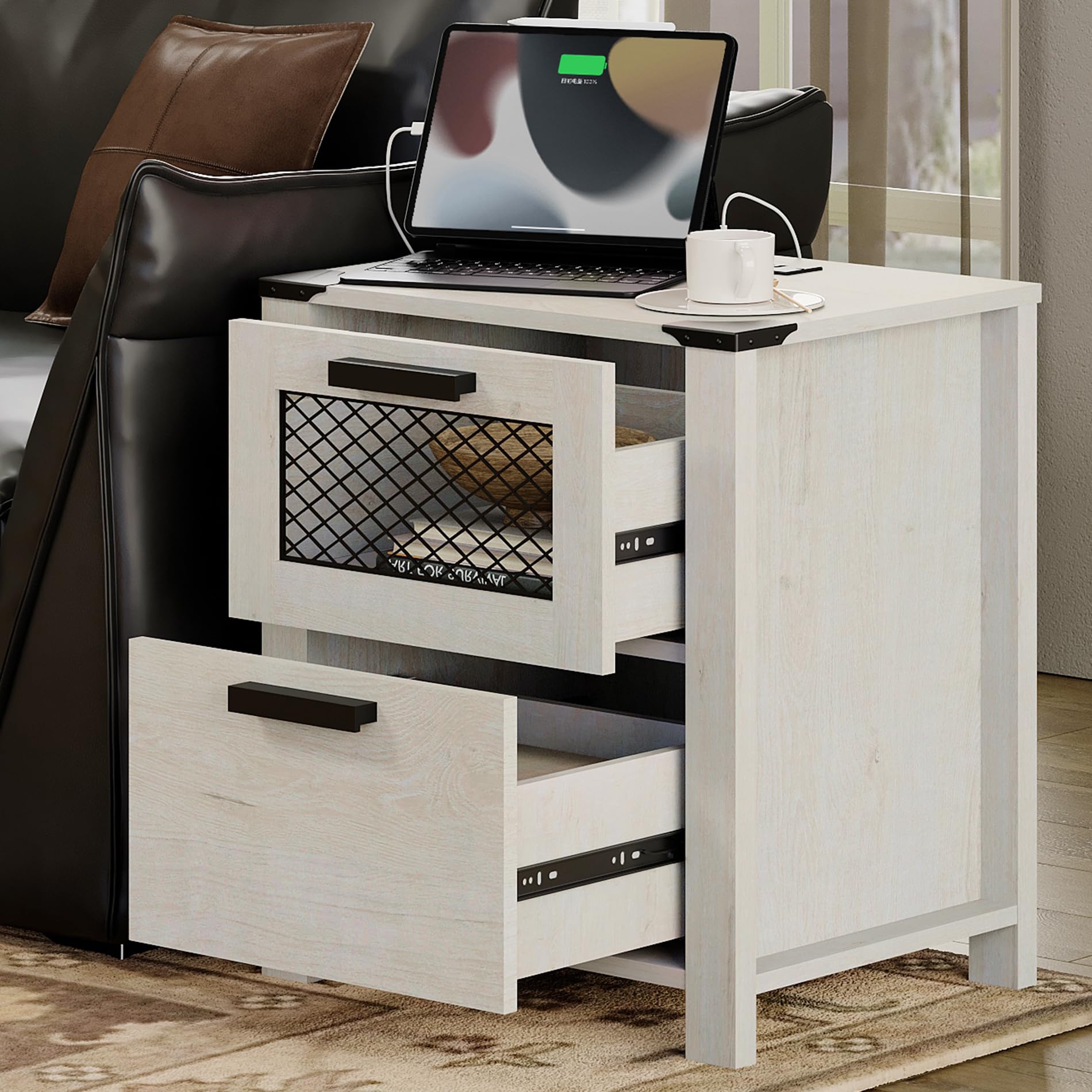 WAMPAT TV Stand Set for 85 inch TV with Charging Station, 3 in 1 Wood Entertainment Center TV Console Table for Living Room, Antique White