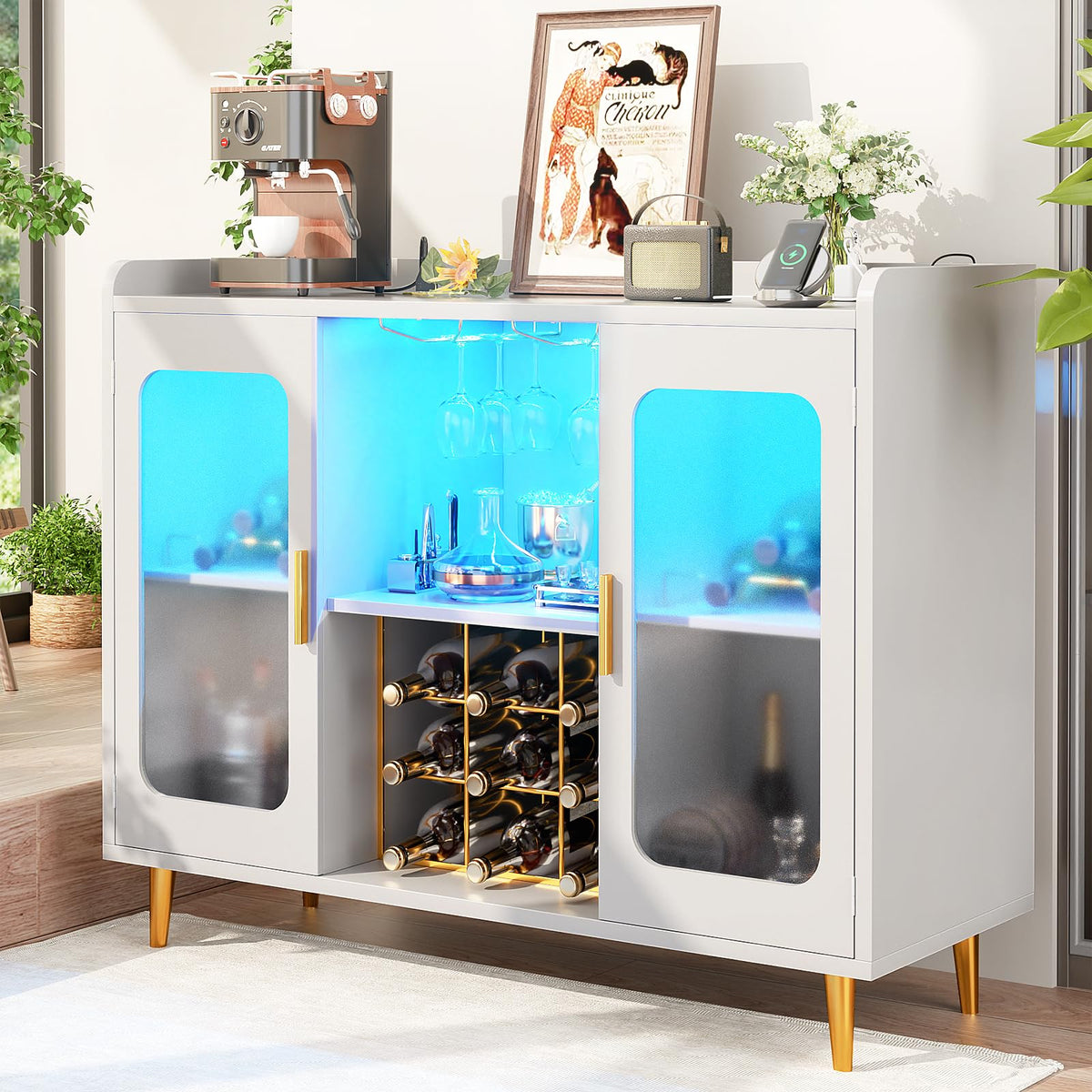 LED Wine Cabinet with Power Outlets