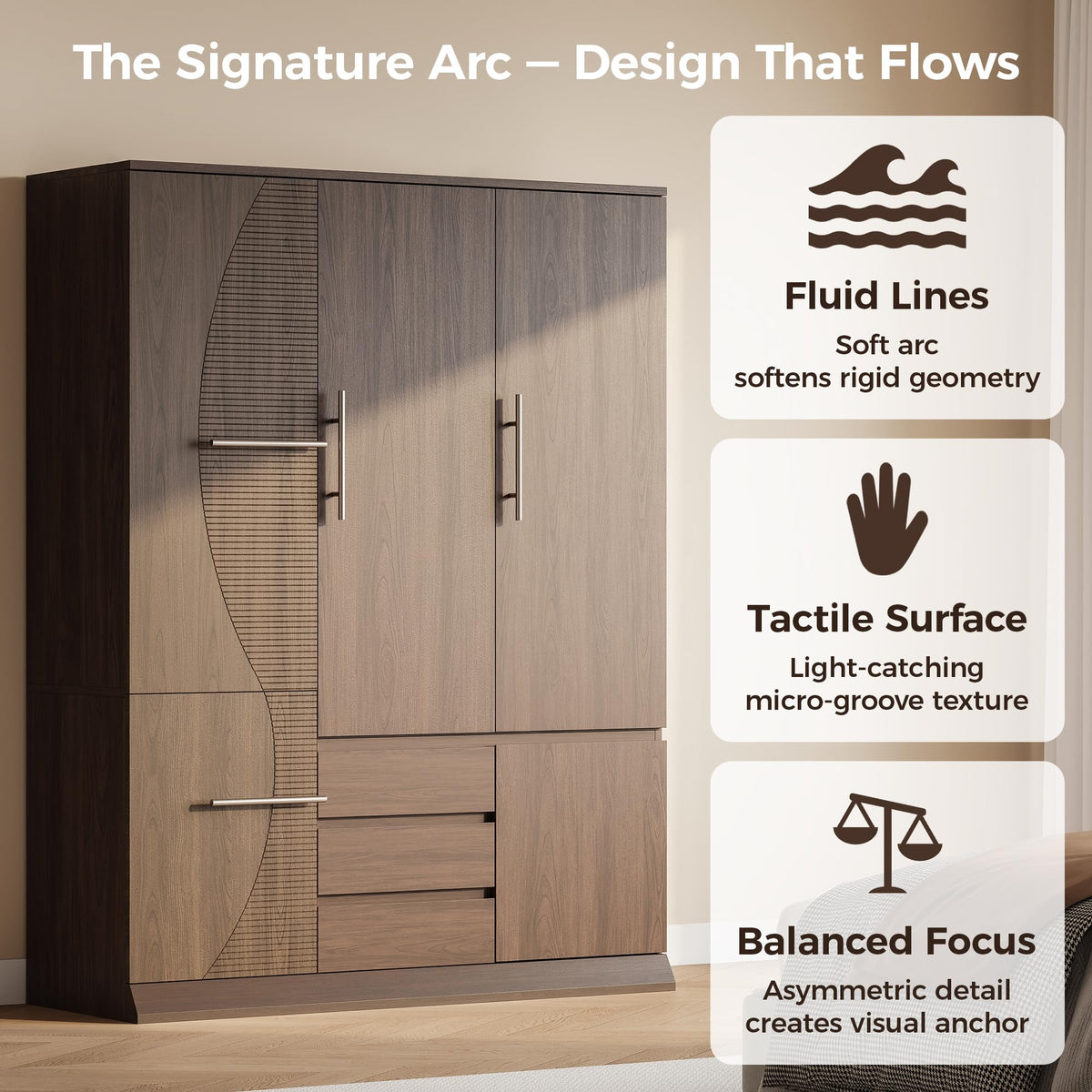 Walnut 5-Door Wardrobe Armoire