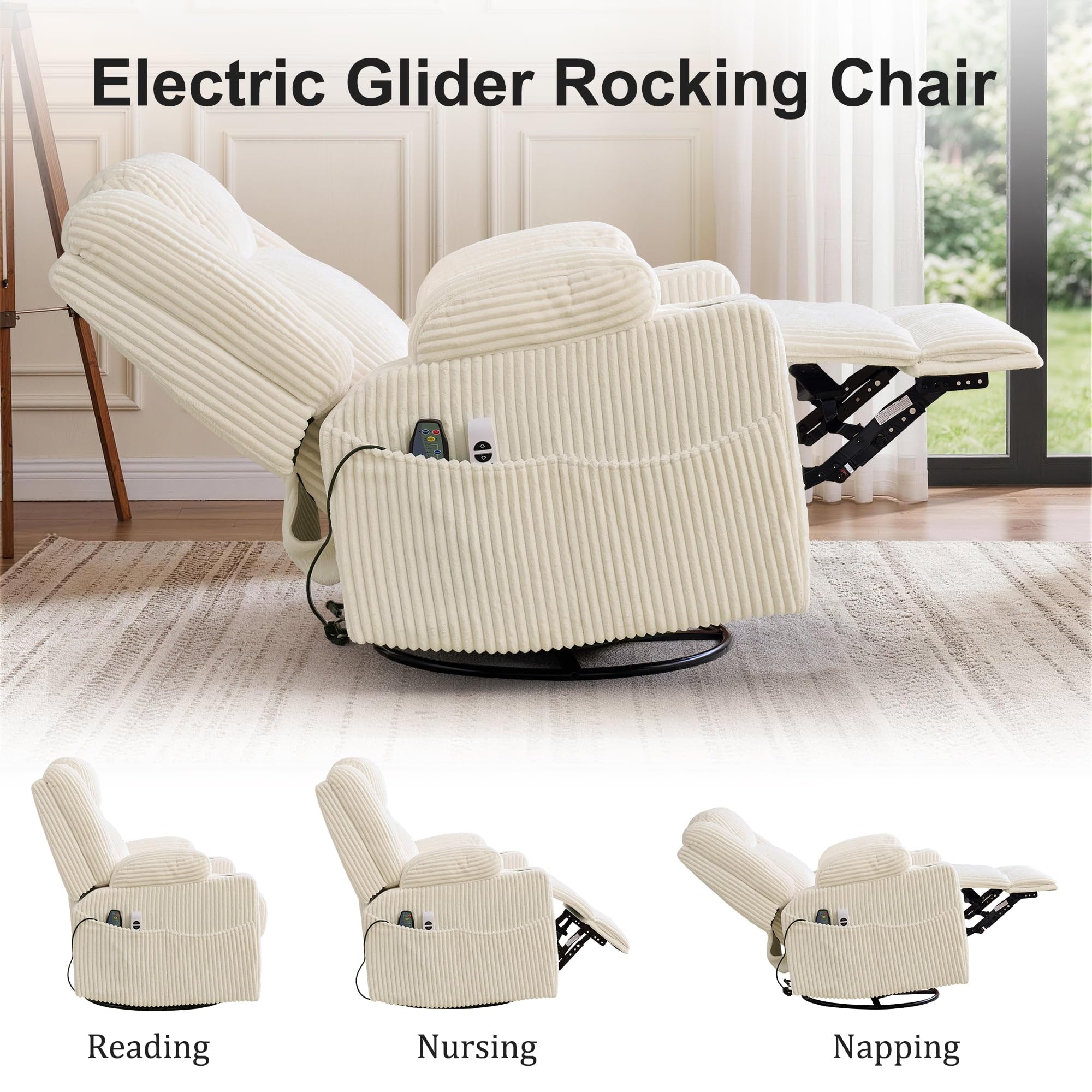 Power Swivel Rocker Recliner with Massage & Heat