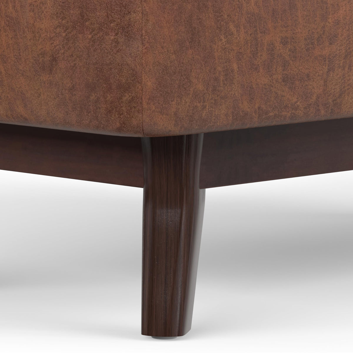 SIMPLIHOME Owen 36" Wide Vegan Leather Ottoman in Distressed Saddle Brown