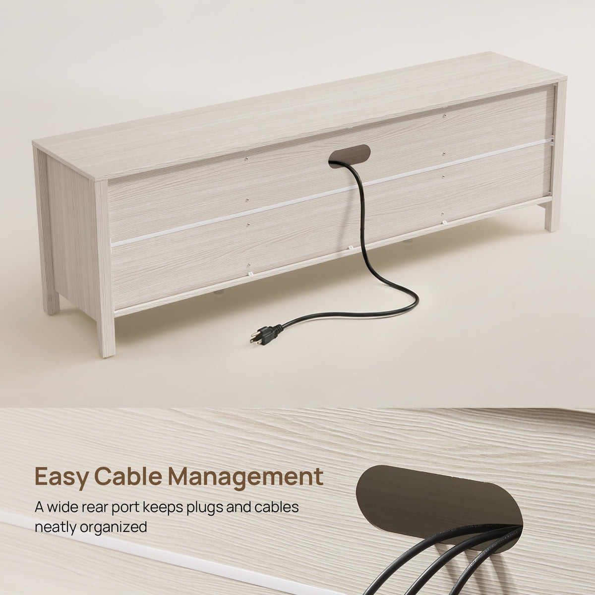 SICOTAS Rattan TV Stand for TVs up to 75 Inch, White Entertainment Center