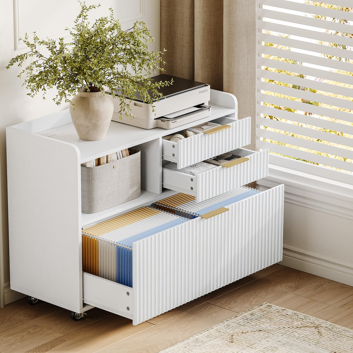 3-Drawer File Cabinet with Charging Station