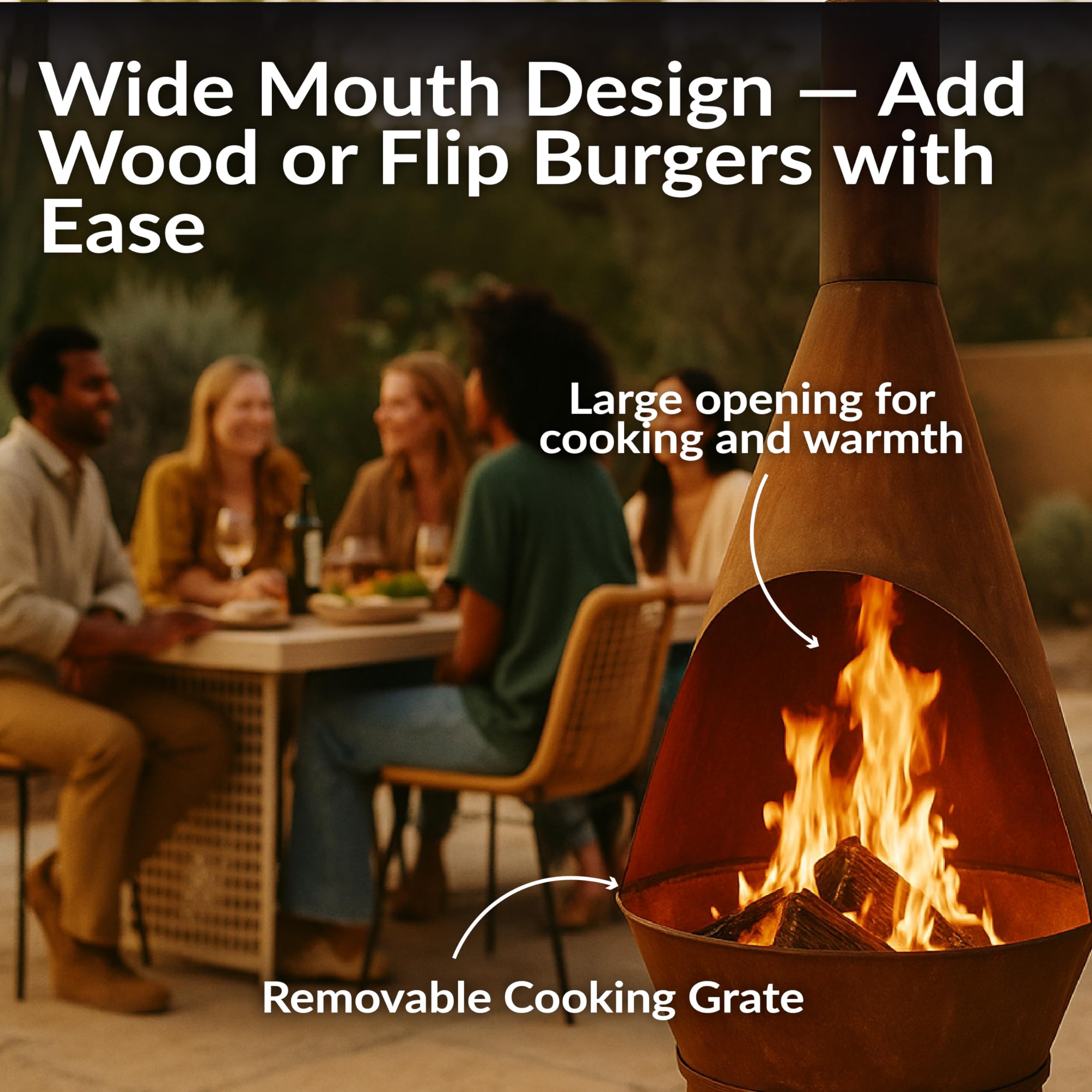 Large Chiminea Outdoor Wood-Burning Fireplace with Grill Grate