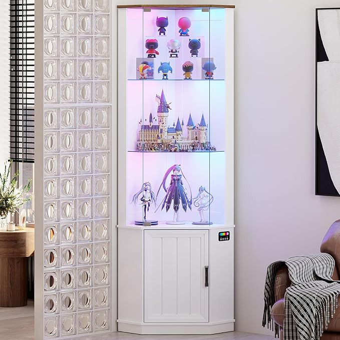 5-Tier Corner Glass Display Cabinet with RGB Lights