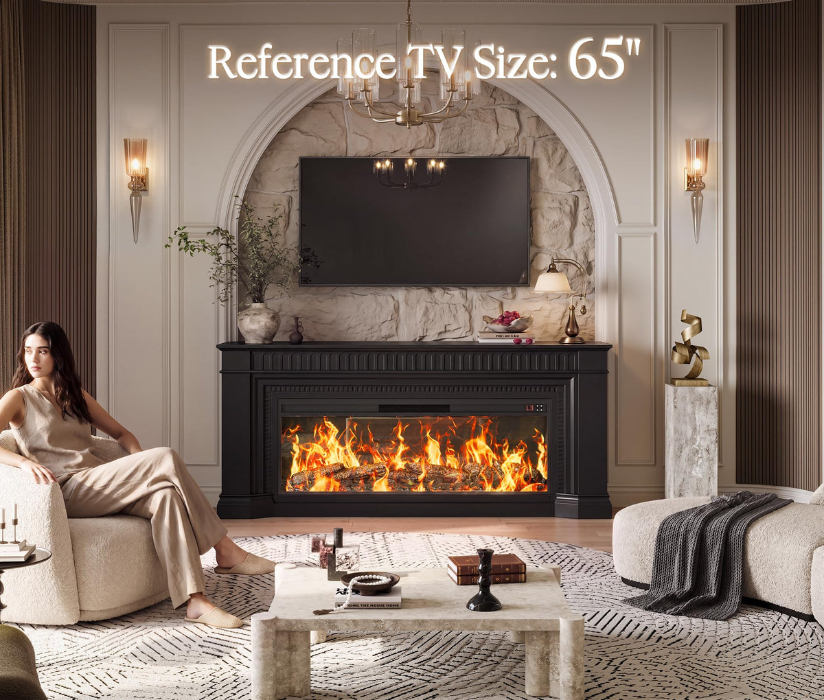PRAISUN 70'' Fireplace TV Stand with 48'' Electric Fireplace