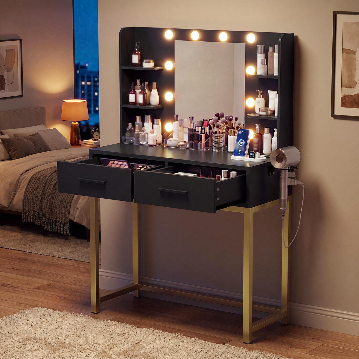 Black LED Mirror Vanity Desk