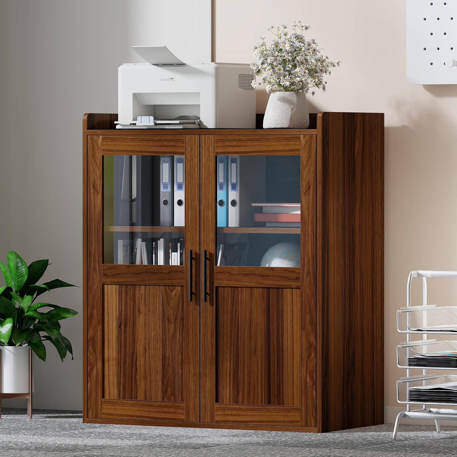 3-Shelf Filing Cabinet with Glass Doors