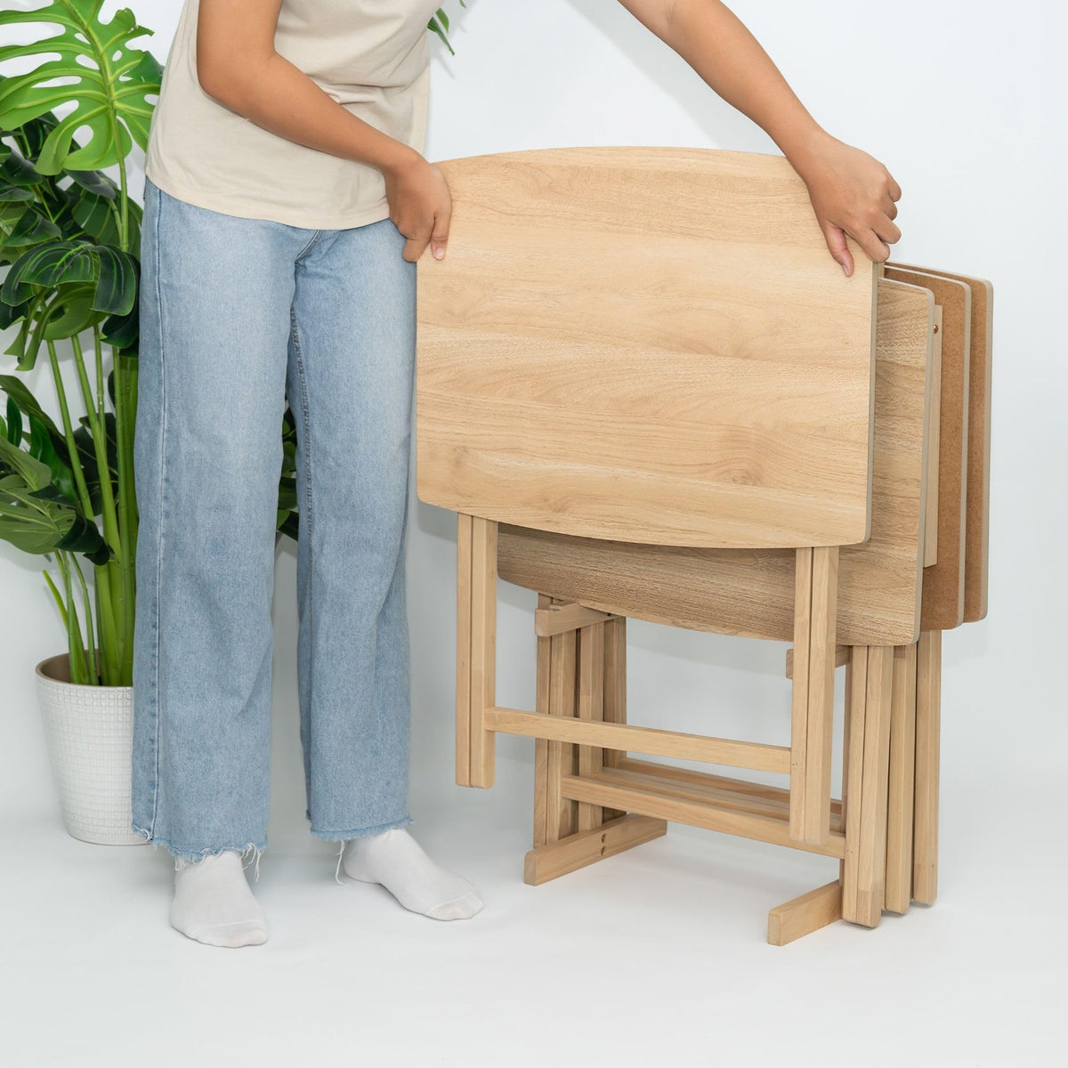 PJ Wood XL Oversize Tray Table, Natural Wood, 5-Pack