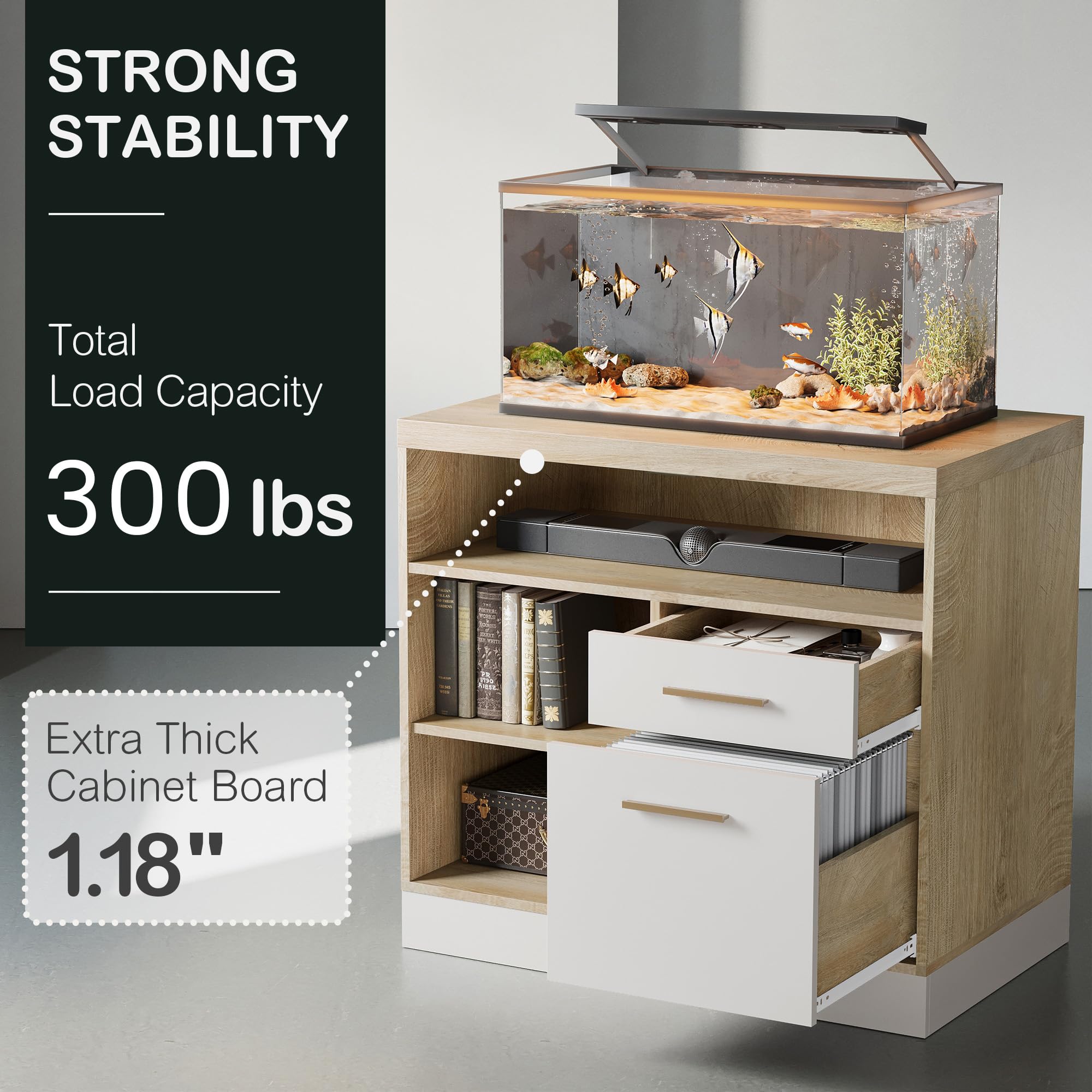 2-Drawer Wood File Cabinet with Lock & Power Outlets
