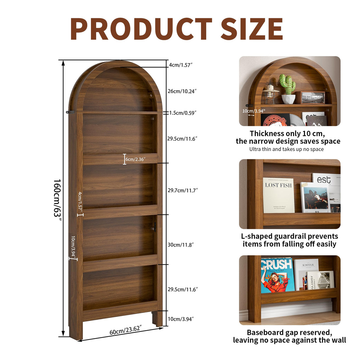 Narrow Arched 5-Tier Bookcase