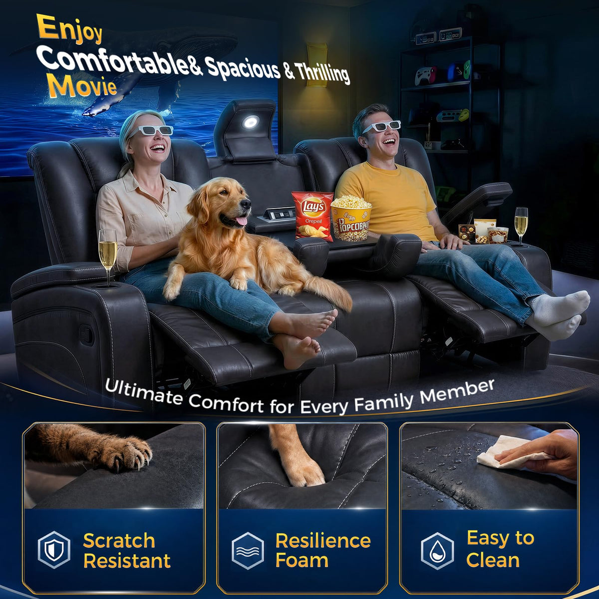 3-Seater Microfiber Reclining Sofa